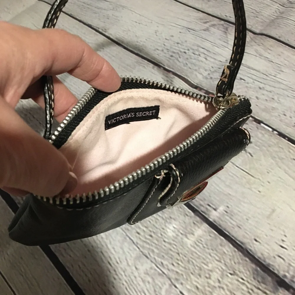 Victoria’s Secret black w/pink stitching wristlet